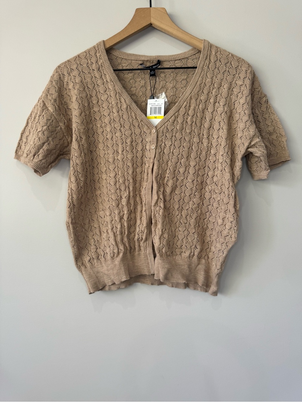 Cable & Gauge NWT Knit Short-Sleeve 3 Button Cardigan Semi Sheer Top Medium